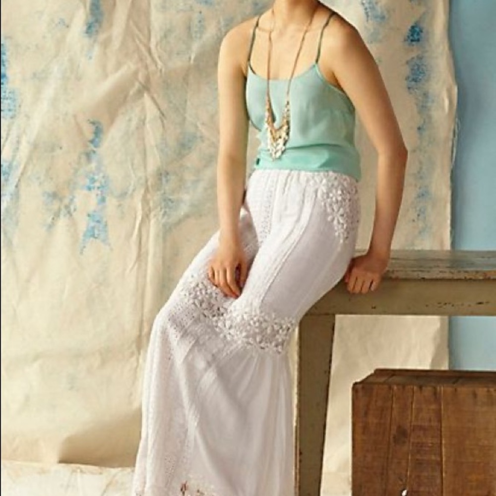 Anthropologie Lace Melange Maxi Skirt White S P